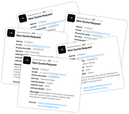 Sample lead notification cards generated from SEO campaigns
